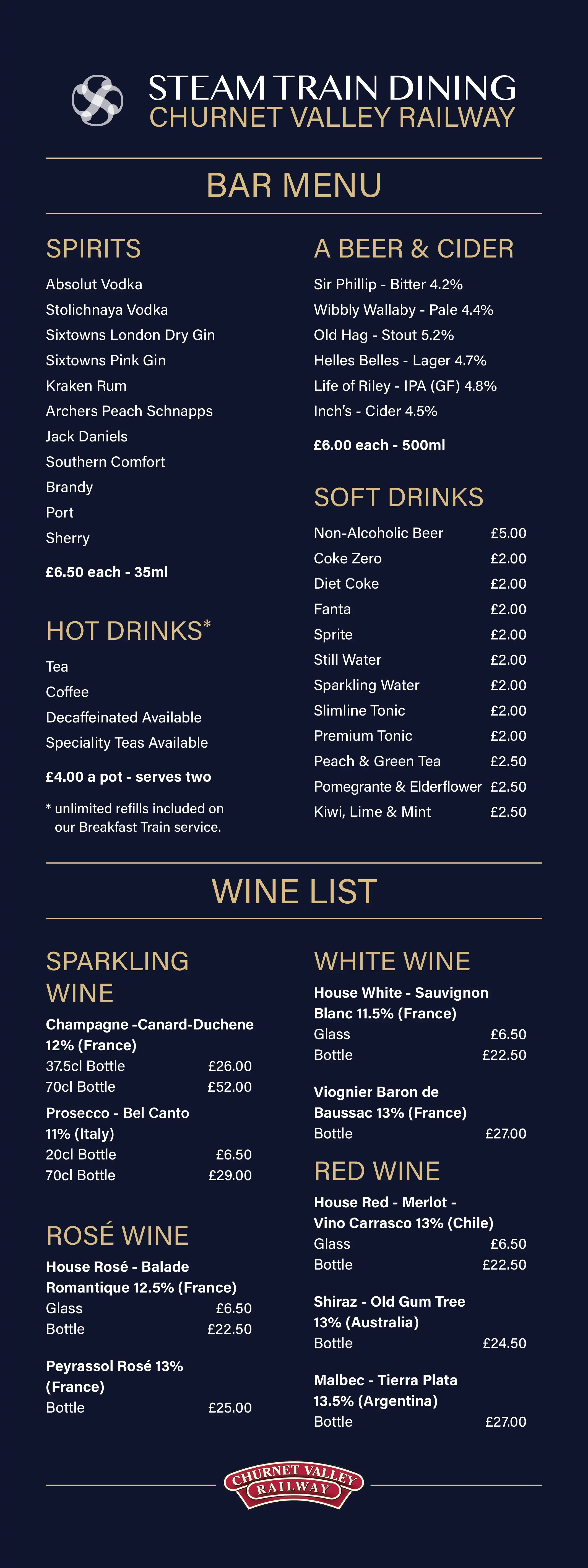 CVR Drinks Menu
