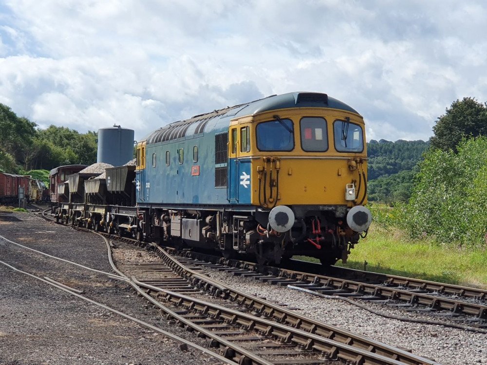 33102 heads up a Ipstones ballast train waiting to leave Cheddleton 2020