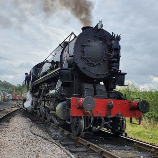 5197 with the new fire hole door sits in waiting to depart Cheddleton