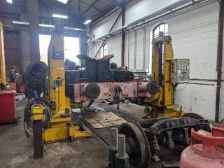 The frames raised so we could remove the brake rigging and pony truck