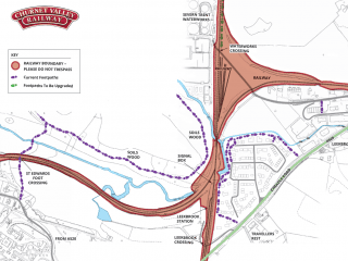 This map shows all of the permissible walking routes in the area within Leek Brook Junction, the area in red depicts where it is dangerous and you should not enter. When using a crossing you should do so safely and be on the crossing for as little time as possible.